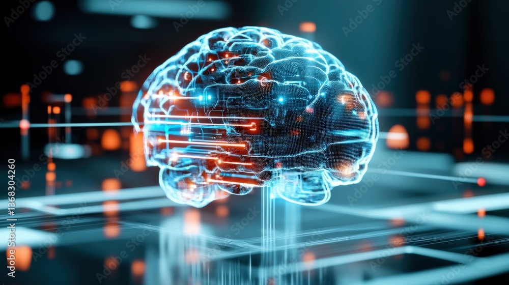 Poster exploring artificial intelligence developments virtual environment digital art futuristic perspectiv