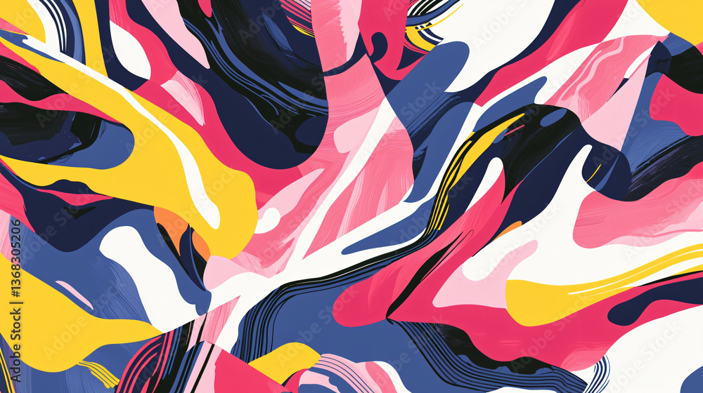 Poster captivating colorful abstract pattern featuring bold angular lines intersecting with fluid organic c