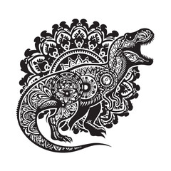 Black Color Tyrannosaurus rex Silhouette Vector Illustration, Solid White Background