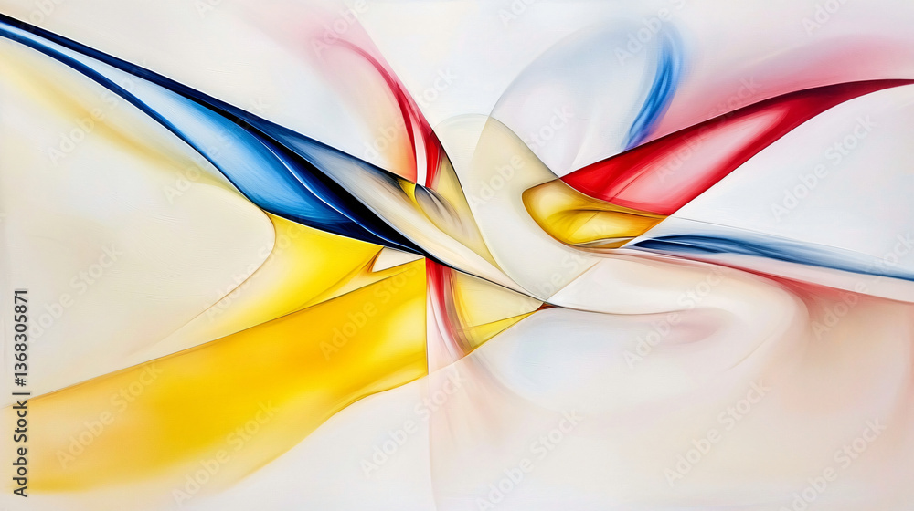 Poster Vibrant abstract painting featuring bold angular shapes intersecting with soft organic curves in a colorful composition.