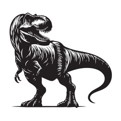 Black Color Tyrannosaurus rex Silhouette Vector Illustration, Solid White Background