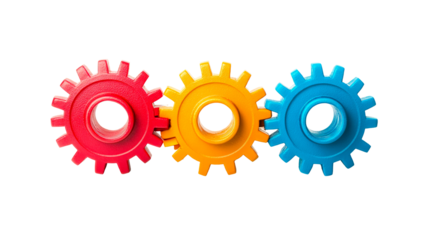 Red, yellow and blue gears mechanism, cut out transparent