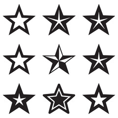 Star vector icons. Set of star symbols Silhouette Vector Black. with white background
