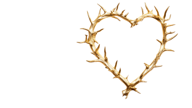 Golden heart made of thorns isolated on black background, cut out transparent - Powered by Adobe