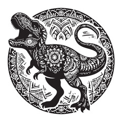 Black Color Tyrannosaurus rex Silhouette Vector Illustration, Solid White Background