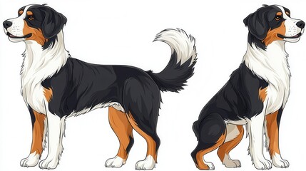 Detailed Illustration of a Playful Bernese Mountain Dog Character
