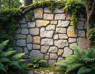 Obraz premium Lush greenery embracing an ancient stone wall