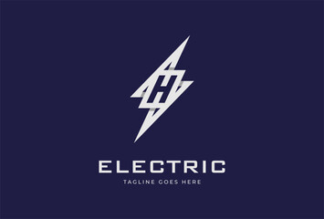 Electric Logo. Letter H with tunder bolt combination. thunder bolt design logo template. vector illustration