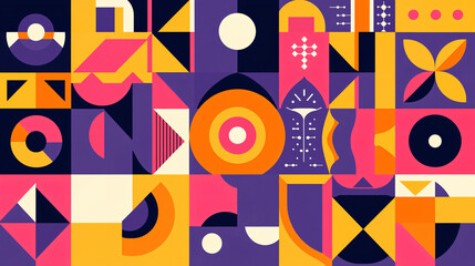 Captivating colorful pattern displaying bold geometric shapes layered in a fragmented overlapping design for artistic visual appeal.