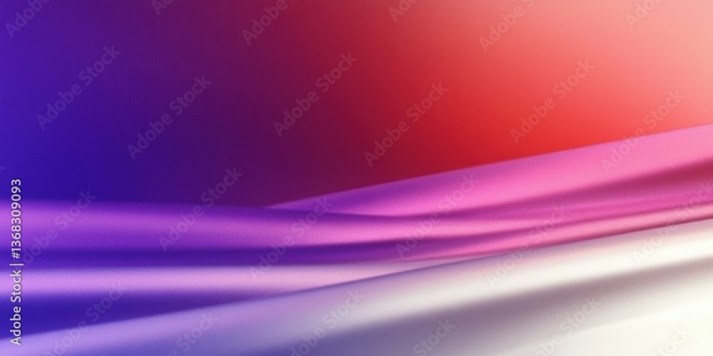 Poster a purple and white fabric with a red background. the fabric is folded and has a wave-like pattern