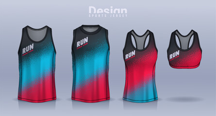 Sleeveless shirt sport design template, jersey mockup for Men's and Women's, Running singlet, basketball Tank top.