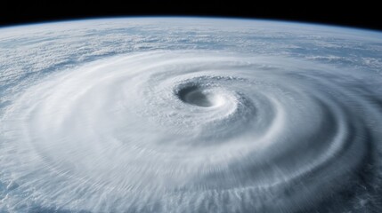 A dramatic view of a hurricane swirling over Earth, showcasing the intense storm system and its circular cloud structure from a satellite perspective.