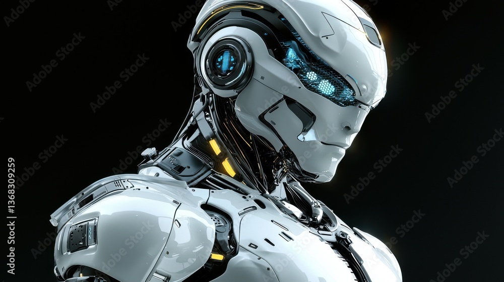 Poster futuristic robot profile showcasing advanced technology and ai adaptability in modern design