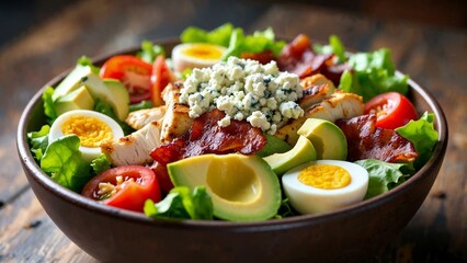 Delicious Cobb salad with vibrant ingredients served in an elegant bowl