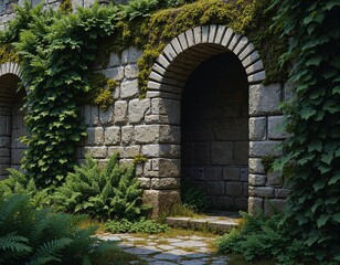 Fototapeta premium Mystical archways surrounded by lush greenery