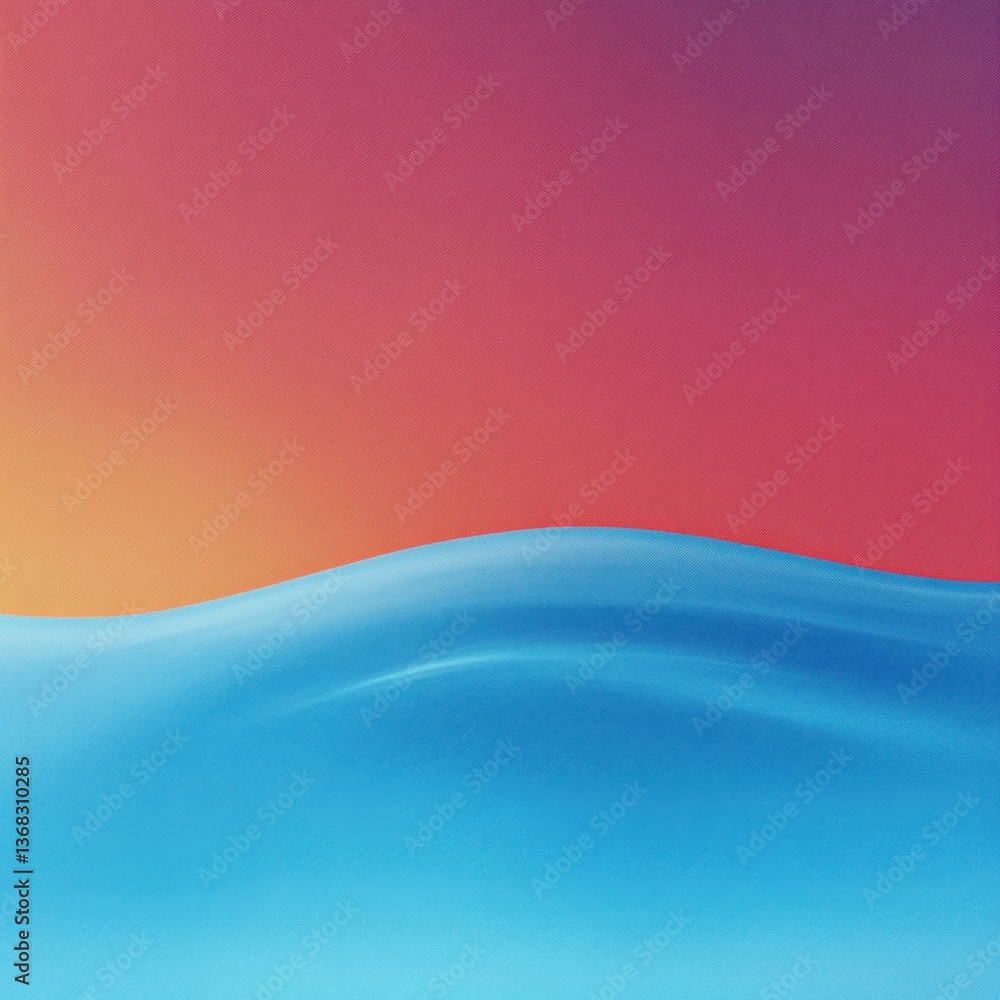 Poster a colorful background with a blue wave in the foreground. the background is a mix of red and orange,