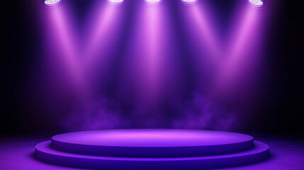 Purple Spotlight Illuminating Empty Stage in Dark Room, AI Generated Images