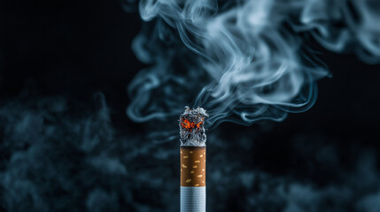 No Tobacco Day, Smoldering Cigarette with Smoke Rising Against Dark Background, AI Generated Images