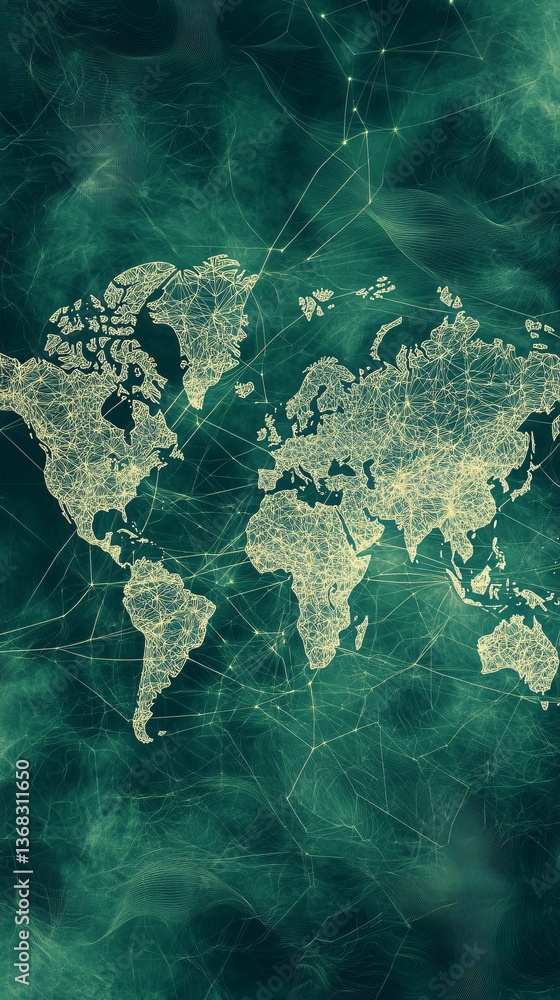 Poster World map showing interconnections and global networks spanning continents