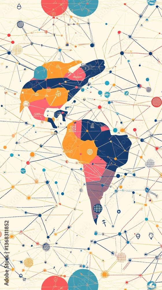 Aufkleber Network connecting american continents representing global communication and data exchange