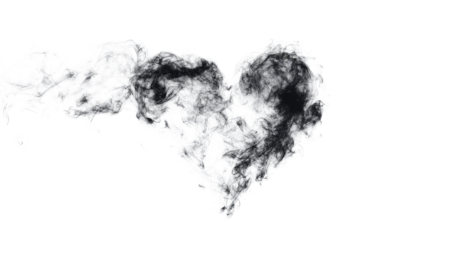 Heart shape made with smoke and ink art on black background, cut out transparent - Powered by Adobe