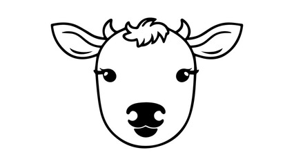 Simple Black and White Cow Face Illustration With Cute Expression