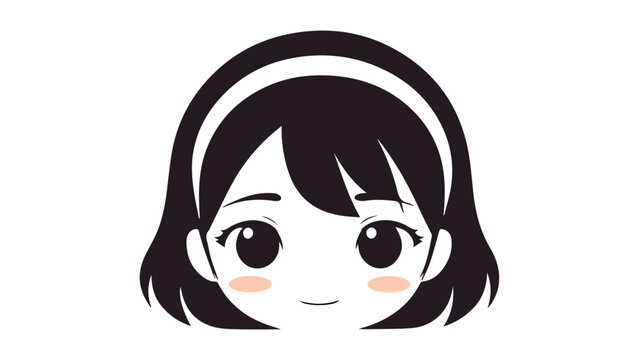 Cute Kawaii-Style Cartoon Girl Face With Blush and Hairband simple vector illustration icon
