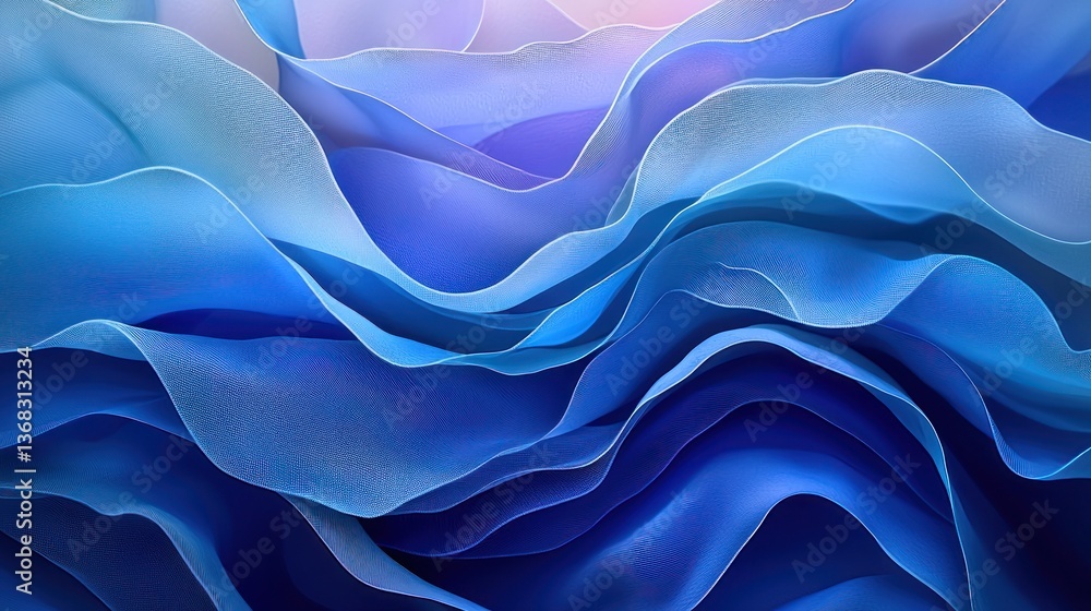 Poster abstract flowing fabric design in shades of blue. fluid, dynamic, and elegant textile patterns