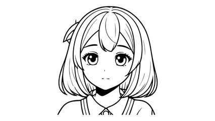 very cute anime girl staring outline vector illustration