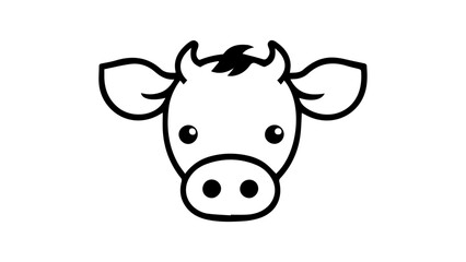 Stylized Black And White Cow Illustration Featuring Minimalistic Design Elements, A simplistic black and white illustration of a cow's face, showcasing a stylized and visually appealing design
