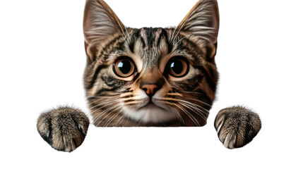 Playful Peek: A curious feline peeks out from behind an invisible object, with wide eyes and a charming expression, inviting viewers to embrace a moment of pure delight.