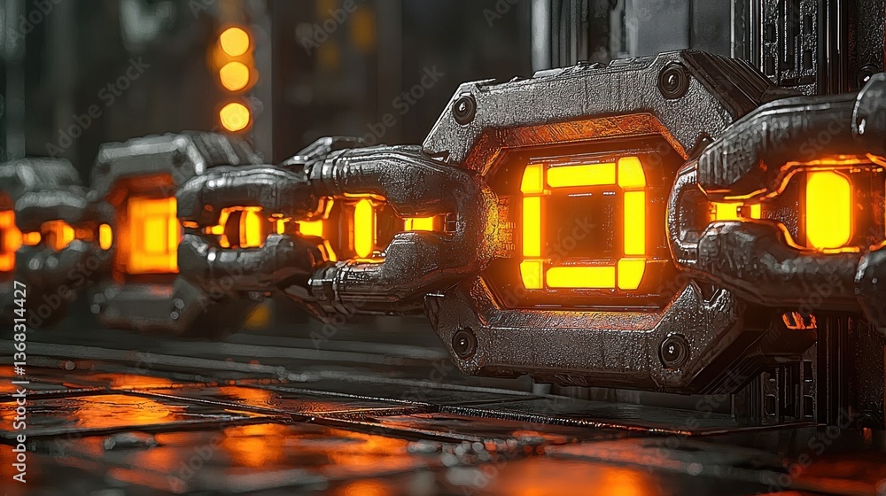 Aufkleber futuristic modular connectivity design with bright orange elements in a high-tech environment