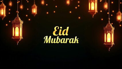 Eid Mubarak greeting with traditional lanterns