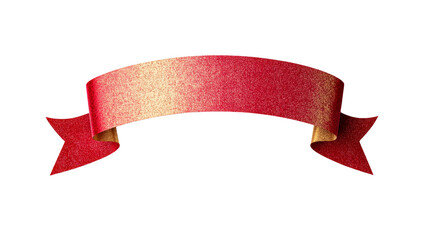 Festive red ribbon with gold glitter, banner isolated, cut out transparent