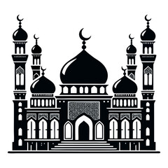 Iconic Islamic mosque vector featuring artistic domes and minarets designed for religious events Ramadan decorations Eid celebrations prayer visuals and high-quality spiritual digital art elements