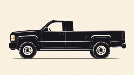 Black pickup truck illustration, side view.