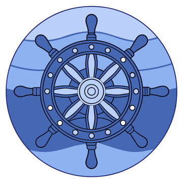 recommend clip art: Ship steering wheel with ocean background in circular view