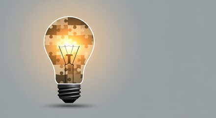 Innovative Idea Conceptualized as a Lightbulb with Puzzle Pieces