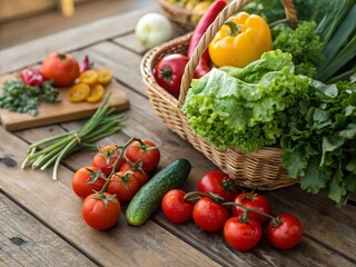 fresh vegetables on wooden table