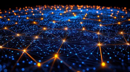 Obraz premium Abstract Network of Lights Representing AI Language Model Adaptability in a Digital Environment