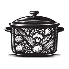 Black Color Casserole Dish Silhouette Vector Illustration, Solid White Background