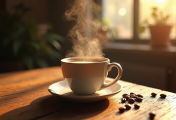 close steaming coffee cup table fresh brew aroma morning cozy warmth java, drink, espresso, beverage, mug, liquid, natural, texture, wood, interior, contrast