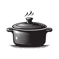 Black Color Casserole Dish Silhouette Vector Illustration, Solid White Background