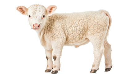 Obraz premium Fluffy Charolais Calf Isolated for Animal, Farming Projects, cut out transparent
