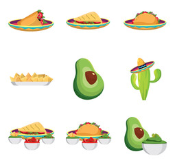 Set of Mexican food vector icons with a white background