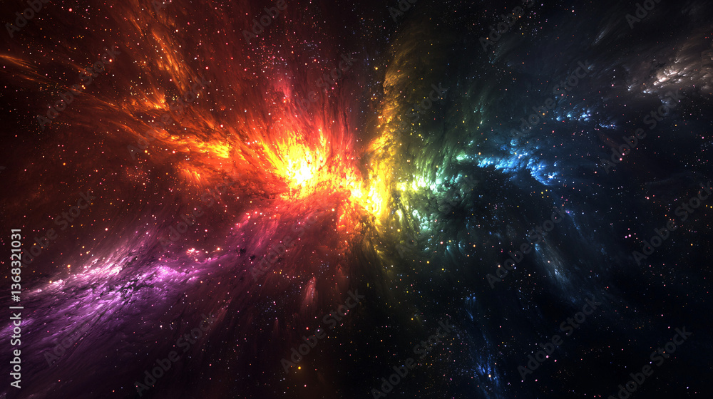 Poster a stunning nebula with a bright star in the background creating a chromatic cascade of celestial fir