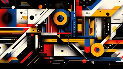 Obraz premium Abstract geometric art; vibrant colors; dynamic shapes; dark background; website banner
