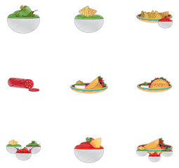 Set of Mexican food vector icons with a white background