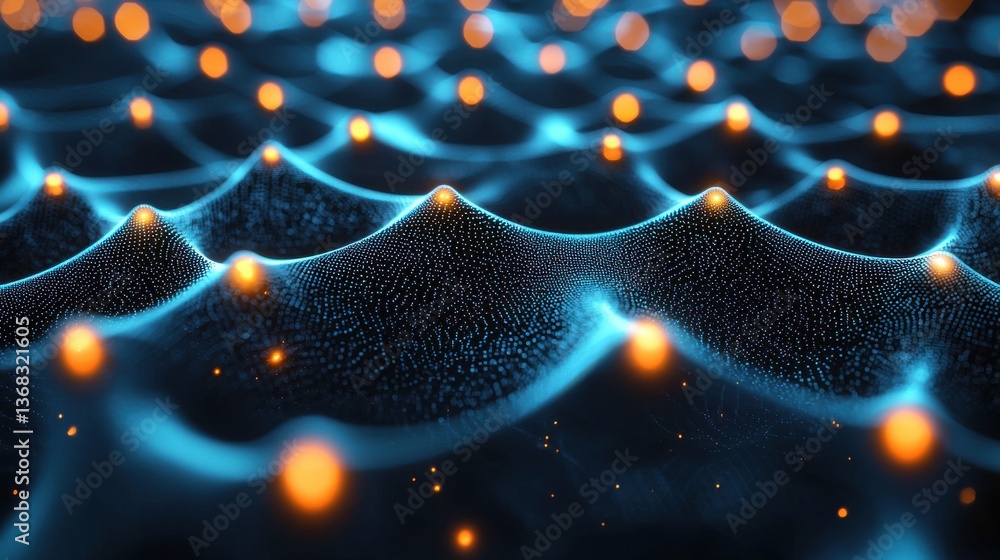 Aufkleber abstract representation of dynamic waves with glowing orbs in a futuristic digital landscape