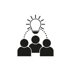 Teamwork icon. Light bulb symbol. Collaboration concept graphic. Black silhouette shapes.